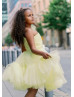 One Shoulder Bright Yellow Tulle Flower Girl Dress